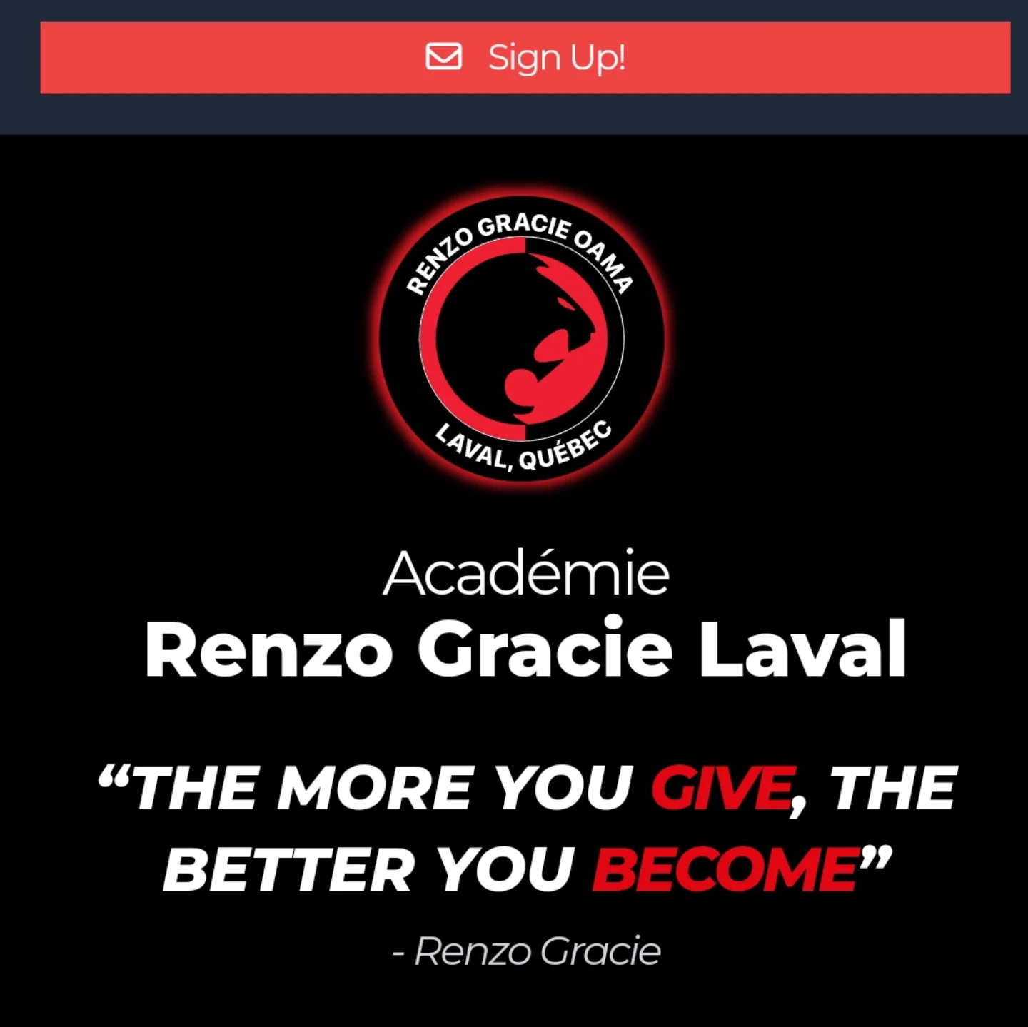 Imagen en inglés con el logo de la academia y una frase de Renzo Gracie