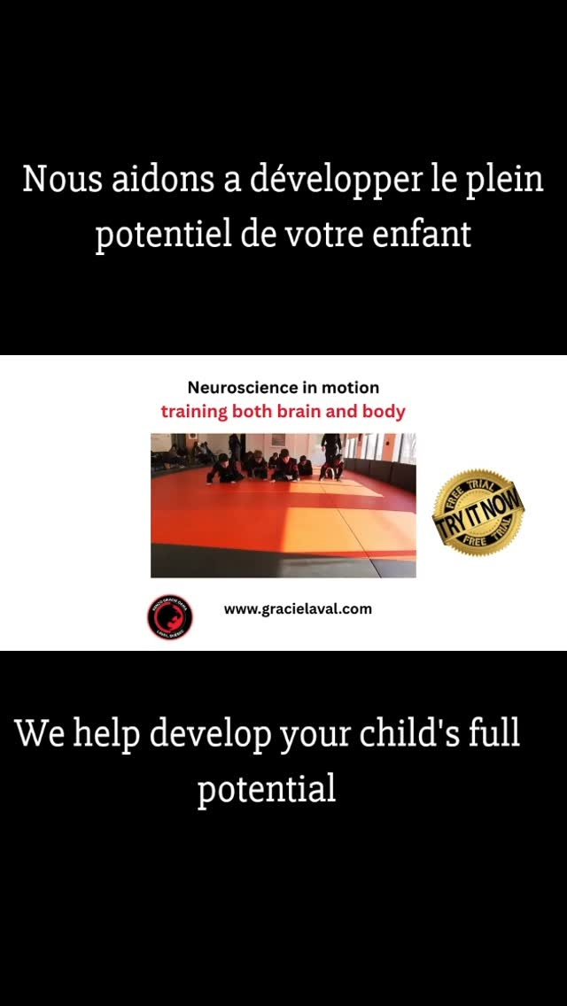 A video frame with the words We help develop your child’s full potential above a kids class on the mats